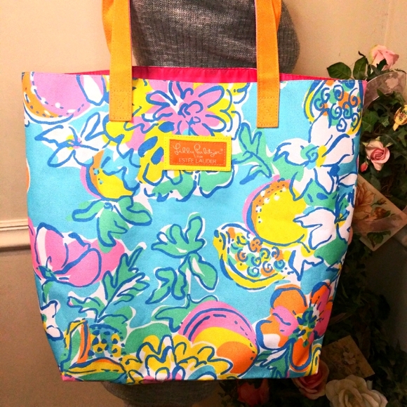 Lilly Pulitzer For Estee Lauder Bright Frutiy Floral Tote Bag - Picture 2 of 9